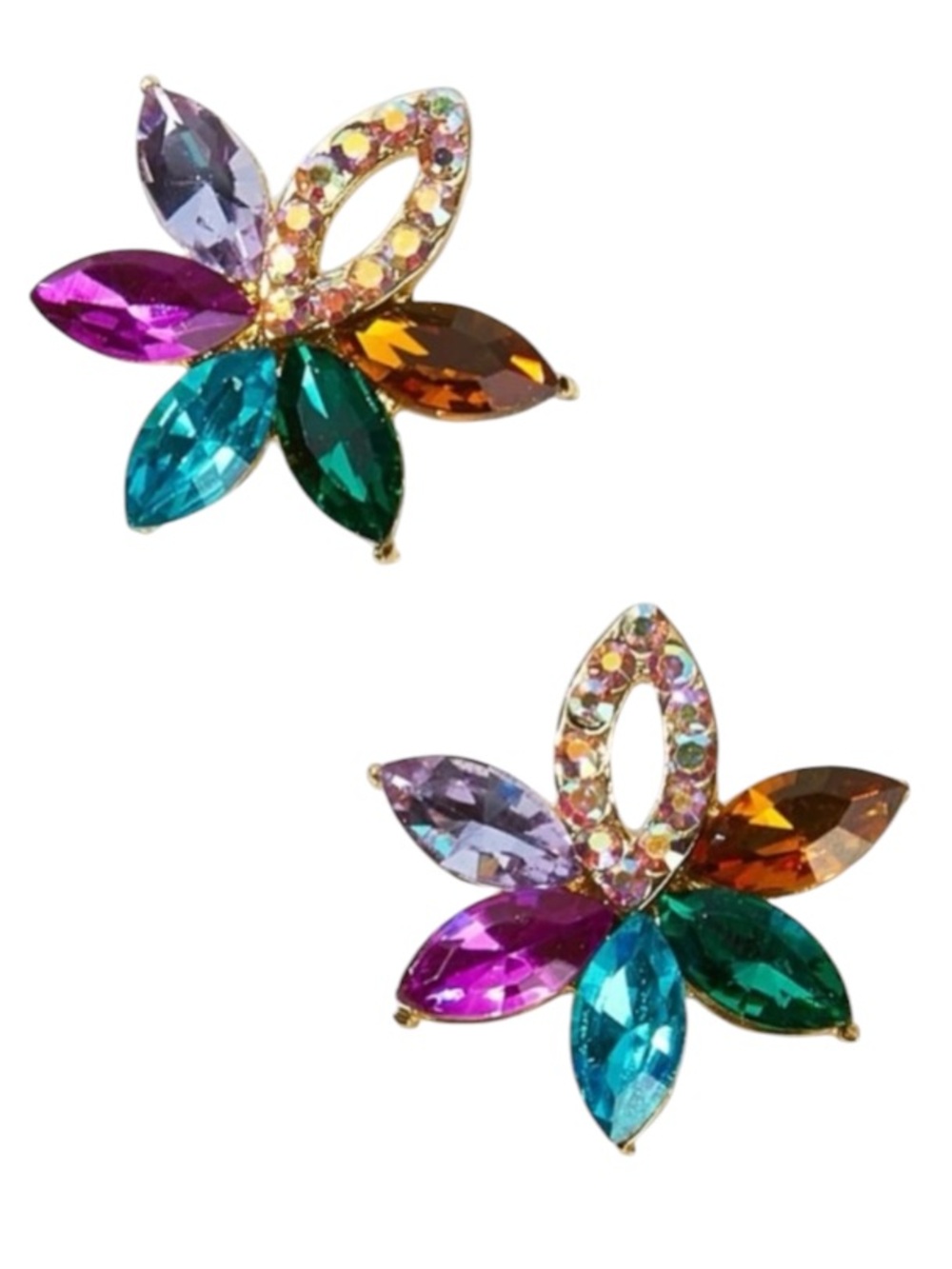 Color-block Rhinestone Flower Stud Earrings 1pair